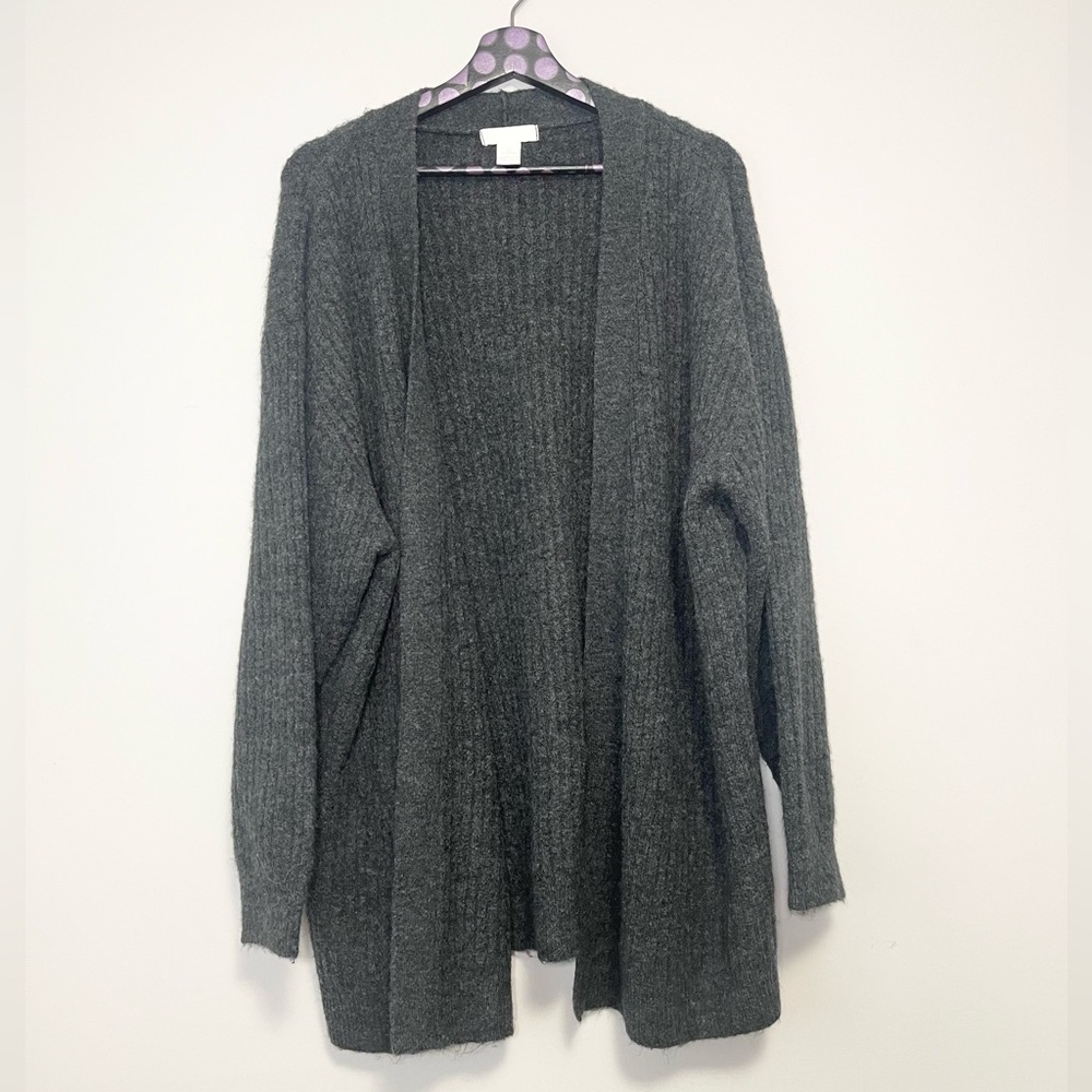 H&M Ribbed Knitted Wool Charcoal Gray Cardigan Size Large